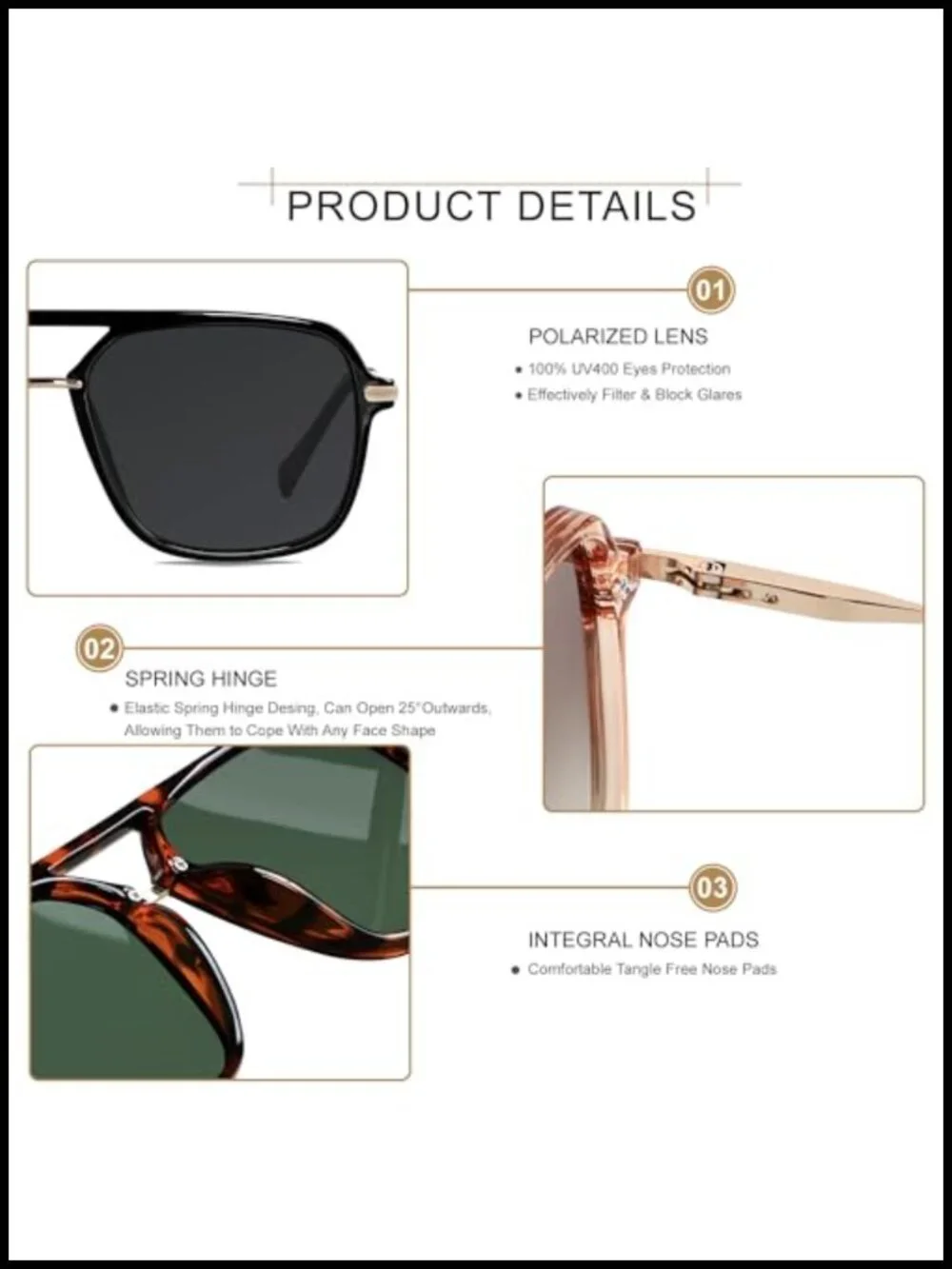 Polarized Retro Aviator Sunglasses Unisex Square Pilot Shades UV400 Double
